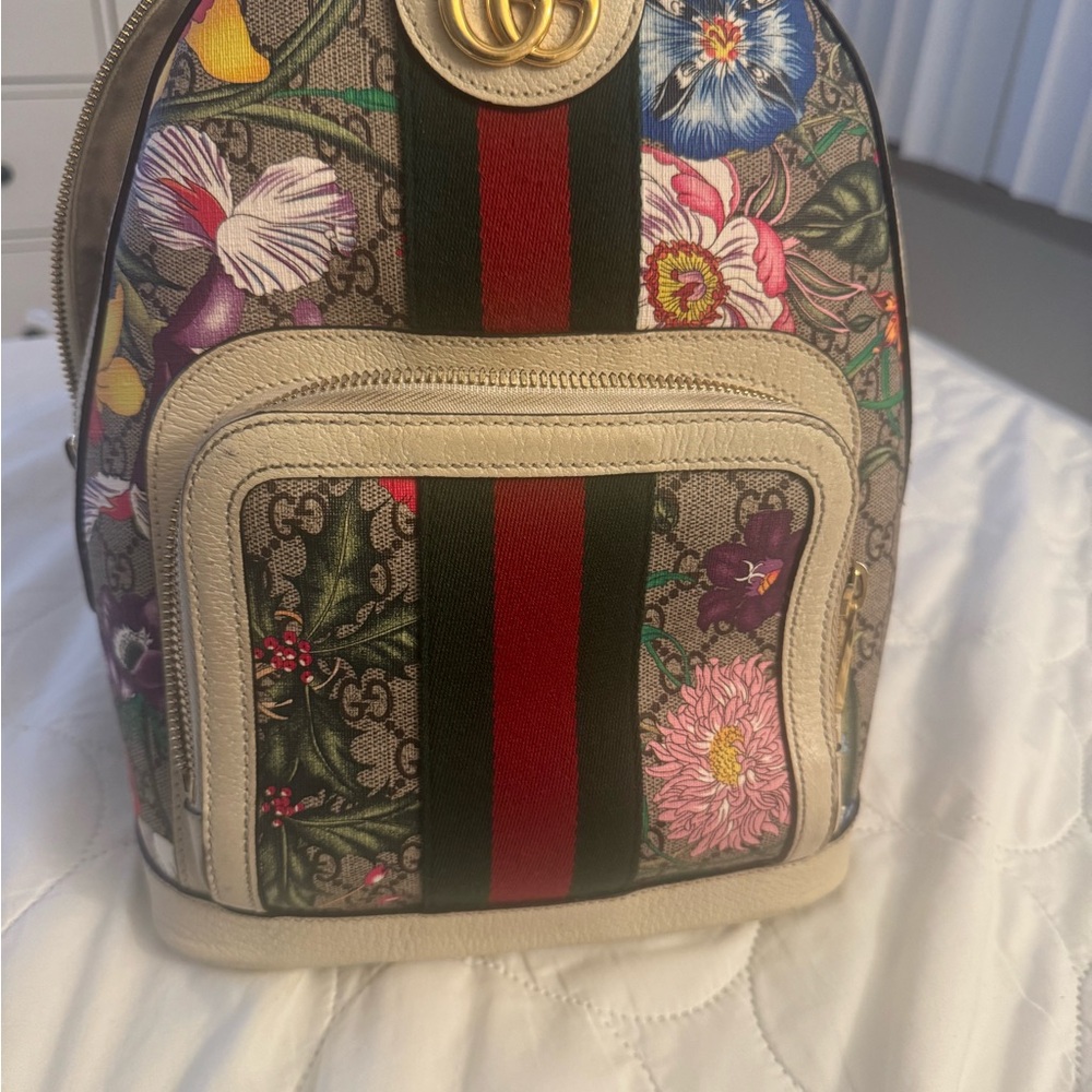 Gucci Gold Backpack with Floral Design